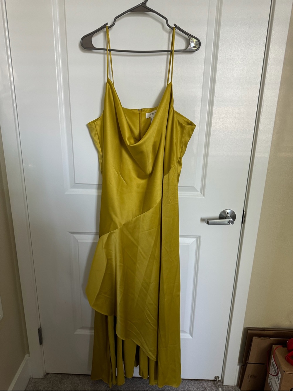 Addition Elle Mustard Satin Cowl-Neck Slip Dress with Leg Slit Size 20